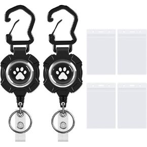 TANOSII Paw Pattern Retractable Badge Holder Retractable ID Badge Reels with Keychain，Badge Clip and Retractable Rope for Doctor Nurse Office Staff 2 Packs with Black Card Holder