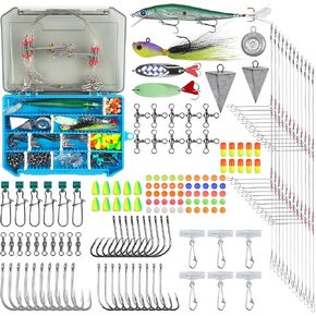 OROOTL Surf Fishing Tackle Kit, 151pcs Saltwater Fishing Gear Box Fish Finder Rigs Pompano Rig Pyramid Sinker Weights Ocean Fishing Lures Hooks Set Surf Fishing Accessories