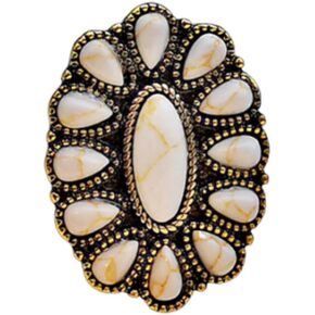 CHUU YUNG Bohemian Vintage Turquoise Oval Flower Rings Geometric Ethnic Natural Stone Adjustable Silver Joint Knuckle Rings Western Cowgirl Statement Jewelry