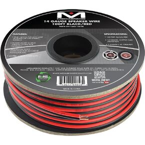 Mediabridge™ 14AWG 2-Conductor Speaker Wire (100 Feet, Black/Red) - True 14AWG for in-Home Or Car Stereo - Low-Loss Copper Clad Aluminum (Part# SW-14X2-100-BR)