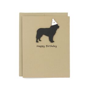Newfoundland Dog Birthday Card | Handmade Black Newfie Single Greeting Card | Party Hat | Blank Inside