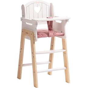 ROBUD Play High Chair, Pretend Play High Chair with Cushion, Movable Table, Wooden Baby Doll Accessories, Fits 18-20 Inch Dolls, White