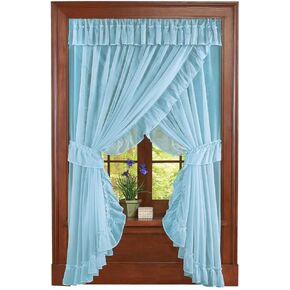 Collections Etc Isabella Ruffled Sheer Fabric Rod Pocket Window Curtain Set, Blue