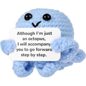 NQEUEPN Funny Positive Crochet Octopus Doll, 2.36 Inch Cute Knitted Positive Octopus Doll with Encouragement Card Creative Support Potato Emotional Doll for Holiday Party Decoration Encouraging Gift