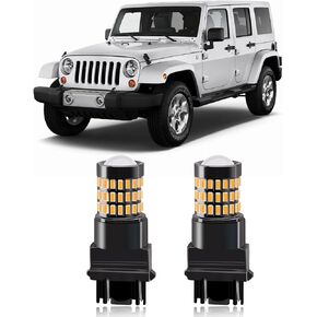 MEALAM Amber Yellow 3157 4157 3057 3156 LED Bulbs with Projector Front/Rear Turn Signal Blinker Lights Compatible with 2007-2013 2014 2015 2016 2017 2018 Jeep Wrangler, Pack of 2