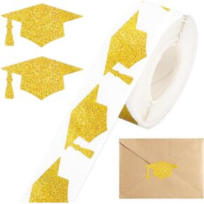 Whaline 600 Black Graduation Cap Stickers, Rectangular Labels, 1.5x0.8 Inch, Party Favors, Self-Adhesive, Graduation Hat Sealing Labels