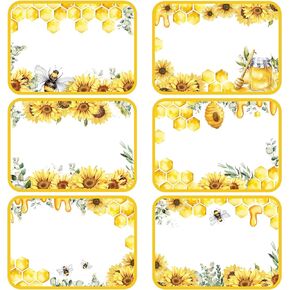 Whaline 180Pcs Sunflower Bee Back to School Name Tags Stickers Summer Bee Name Tag Labels Watercolor Flowers Bumble Bee Honeycomb Blank Adhesive Tag Stickers for Teacher Student Party Decor, 6 Design