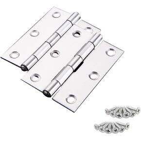 Medsuo 2 Sets Door Hinges 3 Inch Stainless Steel Folding Butt Hinges with 12pcs Stainless Steel Screws for Door Case Lid Wooden Box Chest (Silver)