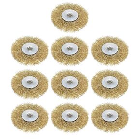 uxcell 2-1/2-Inch Wire Wheel Brush Bench Brass Plated Crimped Steel with 1/4-Inch Arbor Hole 10 Pcs