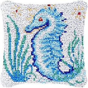 Latch Hook Pillowcase Kits Ocean Sea Horse Latch Hook kit Pillow Cover Throw Pillow Embroidery Craft Kits for Beginner DIY Latch Hook Rug Kit with Printed Canvas Hobby & Craft 43x43cm(194)