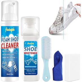 Shoe Cleaner Kit, 6.76 Oz Sneaker Cleaner with Shoe Whitener, White Shoe Cleaner Removes Dirt and Stain, Shoe Cleaning Kit for Suede, Leather, Knit, Boots, Canvas, Rubber,PU, Shoe Polish