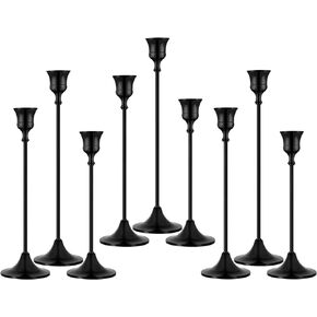 Brass Gold Candlestick Holders Set of 9 Taper Candle Holder Vintage Candlelight Dinner Metal Candleholders Sets Modern Decorative Centerpiece for Table Mantel Wedding Ceremony Party Home Decor