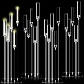 Tessco 4 Set 5 Arms Acrylic Candelabra Centerpieces 46.4'' Tall Clear Candle Holders Wedding Table Centerpiece Floor Candle Stand with Acrylic Shade Fit 0.8'' LED Candles for Home Party Decoration