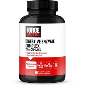 FORCE FACTOR Digestive Enzymes Complex to Support Digestive Health, Gut Health, and Provide Bloating Relief for Women and Men, Full-Spectrum 10 Digestive Enzymes, Non-GMO, 90 Capsules
