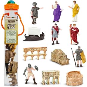 Safari Ltd. Ancient Rome Super Toob - Mini Figurines: Gladiator, Noblewoman, Centurion, Senator, Caesar, Emperor, Colosseum, Aqueduct, Pantheon & More - Educational Toy for Boys, Girls & Kids 3+
