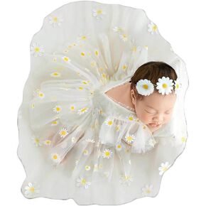 Ylsteed Newborn Photography Outfits Girls Newborn Photography Props Sleeveless Ruffle Flower Daisy Romper Skirt Dress Princess Outfits Newborn Infant Photoshoot Outfits Girls - Daisy Pink