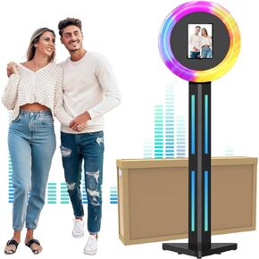 Photo Booth Compatible with Ipad 12.9in 11in 10.9in 10.2in Portable Photo Booth Machine for ipad with Software APP Control Light Bar, Music Sync, Honeycomb Case