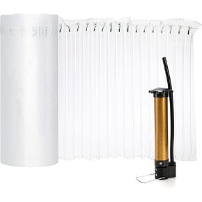 Fasmov 13.7 Inch x 164 Feet Inflatable Air Column Packaging Air Cushion Film for Heavy Duty Packing and Shipping Wine Bottle Travel Protector Bags, Air Pillow Column Wrap with Free Pump
