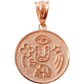 14K Yellow, White, or Rose Gold Lucky Charm Round Coin Medal Talisman Pendant - Choice of Metal