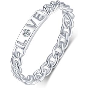 VOLUKA Sterling Silver Stacking LOVE Eternity Rings Cubic Zirconia Band for Women Men 18K White Gold Plated Band