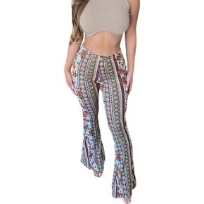 Winioder Women Boho Flare Pants High Waisted Stretch Bell Bottom Yoga Pants Hippie Flared Leggings 70s Wide Leg Palazzo Pants