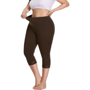 Women's Plus Size Capri Leggings Lace Trim High Waisted Stretchy Soft Crop Pants