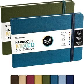 PaperBay 240 GSM Mixed Media Sketchbook 2-Pack, 5.3x7.7 in Small Hardcover Art Paper Pad to Mix Dry or Wet Marker, Pastel, Light Watercolor Washes, for Travel Journal or Mini Sketchpad (Beige-Brown)
