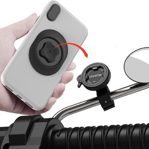 Motorcycle Phone Mount, Aluminum Motorbike Rearview Mirror Phone Holder with Universal Adapter, [Φ10-14mm] 360° Rotation for Scooter,Electric,Moto Compatible with iPhone/Samsung/Google-2nd Gen
