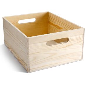 Menkxi Large Wooden Box with Hand Holes, 15 x 12 x 7 Inches Pine Wood Box Unfinished Wooden Box for DIY Craft Arts Hobbies and Home Storage