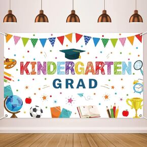 Kindergarten Graduation Party Decorations Backdrop Preschool Graduate Banner for Kids Pre-K Congrats Grad Class of 2024 Ceremony Supplies Congratulations Grad School Prom Party Favors