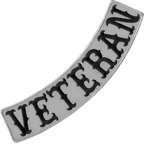 VEGASBEE® Veteran Patch Embroidered Iron-On Patch Biker Jacket Rider Vest Rocker Gray Size 12" L USA Original (Grey-Black Bottom)