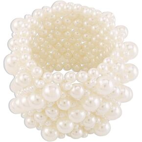 Dmaiy Pearl Stretch Bracelet Vintage Pearl Bracelets Jewelry White Beaded Bracelet for Wedding Birthday Festival Party