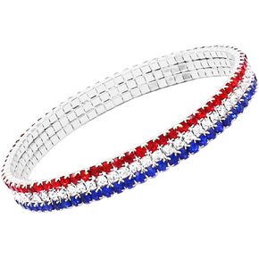 Rosemarie Collections Women's July 4th Red White And Blue Patriotic Statement USA Rhinestone Crystal Stretch Bracelet