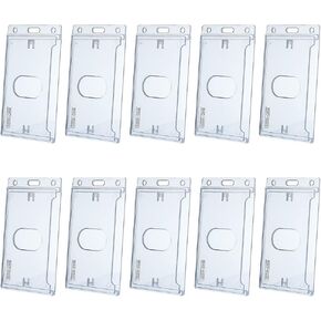 10 Pack Frosted Clear Vertical Hard Plastic ID Card Holders- Rigid Plastic ID Card Protector Case W/Thumb Notch and Slot & Chain Holes for School Nurse Staff