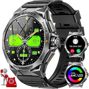 JELLOO Military Smart Watch for Men with LED Flashlight(Answer/Make Call) 3ATM Waterproof Rugged Tactical Smartwatch with 110+ Sports Mods Heart Rate/SpO2 1.45’’ HD Fitness Watch for iPhone Android