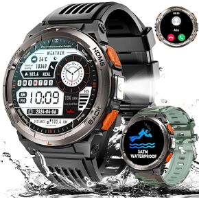 Military Smart Watches for Men 3ATM Waterproof LED Flashlight 1.45'' HD Rugged Tactical Smartwatch with Altimeter Barometer Fitness Watch with Heart Rate Blood Oxygen Sleep Monitor for iPhone Android in Saudi Arabia