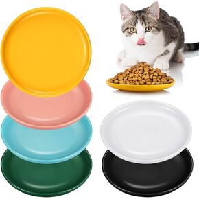 6 Pcs Ceramic Shallow Cat Food Dish 6 Inch Whisker Fatigue Free Round Bowls Wide and Small Pet Plate Feeding Bowls for Kittens and Short Legged Cat, Microwave and Dishwasher Safe