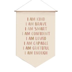 Affirmations Wall Hanging Banner, I Am Kind, I Am Brave, Affirmations For Kids Wall Decor, Inspirational Quote, Nursery Room Decor, Affirmations Gift, Kids Room Banner, 17.8x11.8 inch