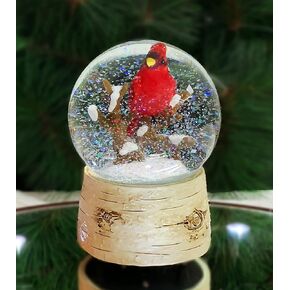 Moments in Time Christmas Tabletop Decor, Wind-up Music Box Snow Globe with Cardinal, Water Spinning (5.7" H x 3.9" W x 3.9" D)