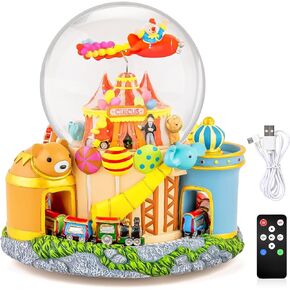 Circus Music Box Snow Globe Gift for Daughter Son Granddaughter Girlfriend, Upgraded Carousel Train USB Charge Musical Box with Light Plays Multiple Songs, Birthday Christmas Valentine Day Gifts