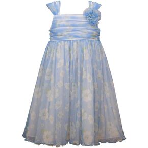 Bonnie Jean Girl's Blue Floral Dress for Little and Big Girls