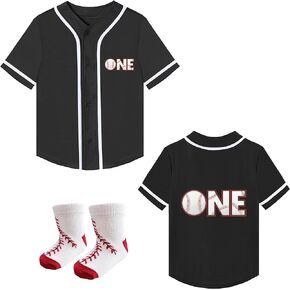 Baby First Birthday Outfit Baseball Jersey and Socks Toddler V-Neck Short Sleeve Buttons Tee