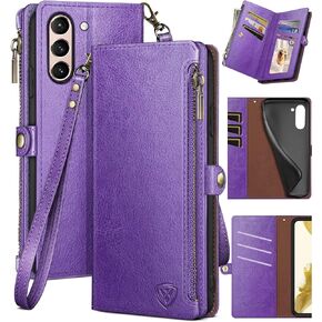 XcaseBar for Samsung Galaxy S21 Wallet case with Zipper Credit Card Holder【RFID Blocking】, Flip Folio Book PU Leather Phone case Shockproof Cover Women Men for Samsung S21 case Black