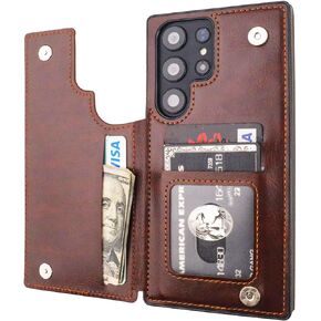 Compatible with Samsung Galaxy S23 Ultra Wallet Case with Card Holder, PU Leather Kickstand Card Slots Case, Double Magnetic Clasp and Durable Shockproof Cover 5G 6.8 Inch(Black)