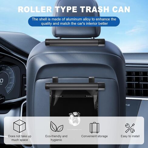 AnTom Car Trash Can,Multipurpose Mobile Phone Stand Trashcan, Car Accessories Hanging Garbage Can,Aluminum Alloy Rotary Storage Trash Bin,Waterproof 40 Attached Trash Bag(Black) in Kuwait