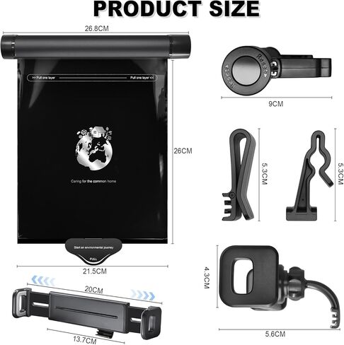 AnTom Car Trash Can,Multipurpose Mobile Phone Stand Trashcan, Car Accessories Hanging Garbage Can,Aluminum Alloy Rotary Storage Trash Bin,Waterproof 40 Attached Trash Bag(Black) in Kuwait