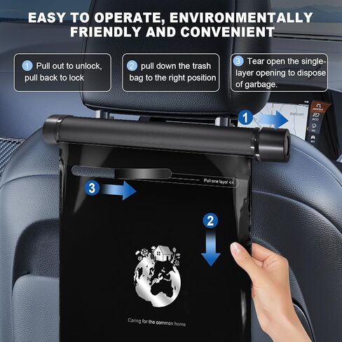 AnTom Car Trash Can,Multipurpose Mobile Phone Stand Trashcan, Car Accessories Hanging Garbage Can,Aluminum Alloy Rotary Storage Trash Bin,Waterproof 40 Attached Trash Bag(Black) in Kuwait