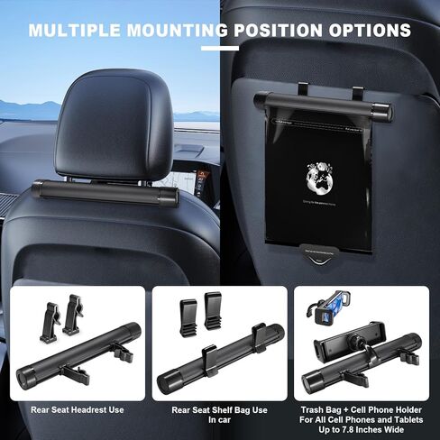 AnTom Car Trash Can,Multipurpose Mobile Phone Stand Trashcan, Car Accessories Hanging Garbage Can,Aluminum Alloy Rotary Storage Trash Bin,Waterproof 40 Attached Trash Bag(Black) in Kuwait