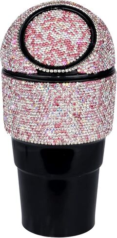 Aphbrada Bling Car Trash Can Auto Garbage Can مع غطاء كأس صغير حامل كريستال سلة المهملات حجر الراين اكسسوارات السيارات الداخلية للسيارات المنزل مكتب المطبخ غرفة نوم (أسود) in Kuwait