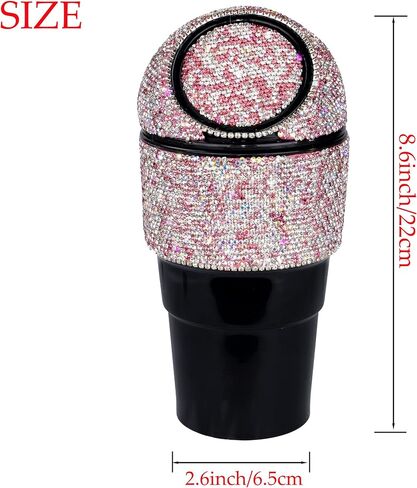 Aphbrada Bling Car Trash Can Auto Garbage Can مع غطاء كأس صغير حامل كريستال سلة المهملات حجر الراين اكسسوارات السيارات الداخلية للسيارات المنزل مكتب المطبخ غرفة نوم (أسود) in Kuwait